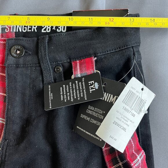 Hot Topic Denim Stinger Mens Size 28x30 Red Plaid Black Suspender Split Y2K Jean - Picture 2 of 7